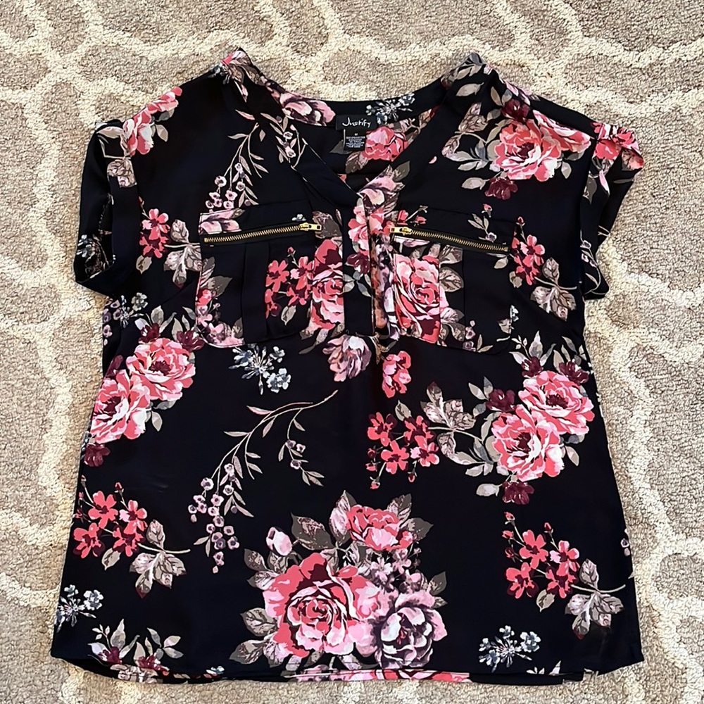 Black/Pink Floral Top Size M